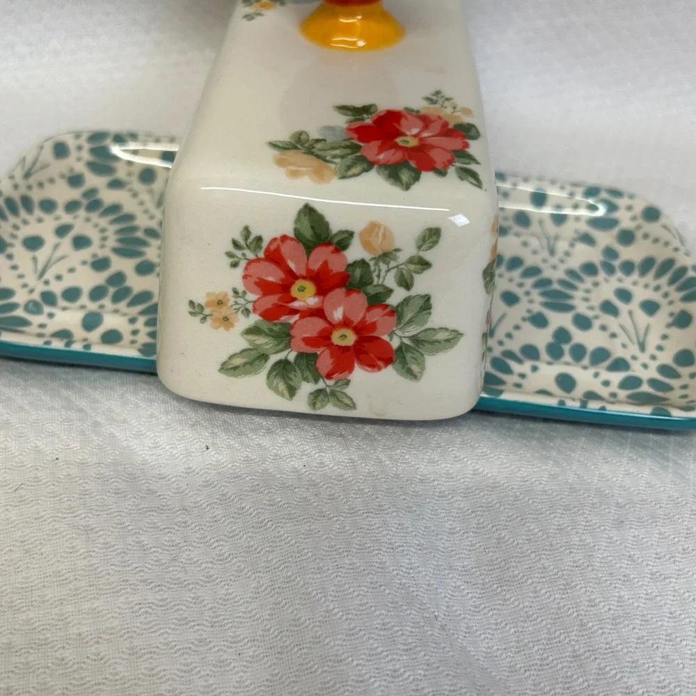 Pioneer Woman Butter Makes Everything Better Floral Stoneware Butter Dish Teal